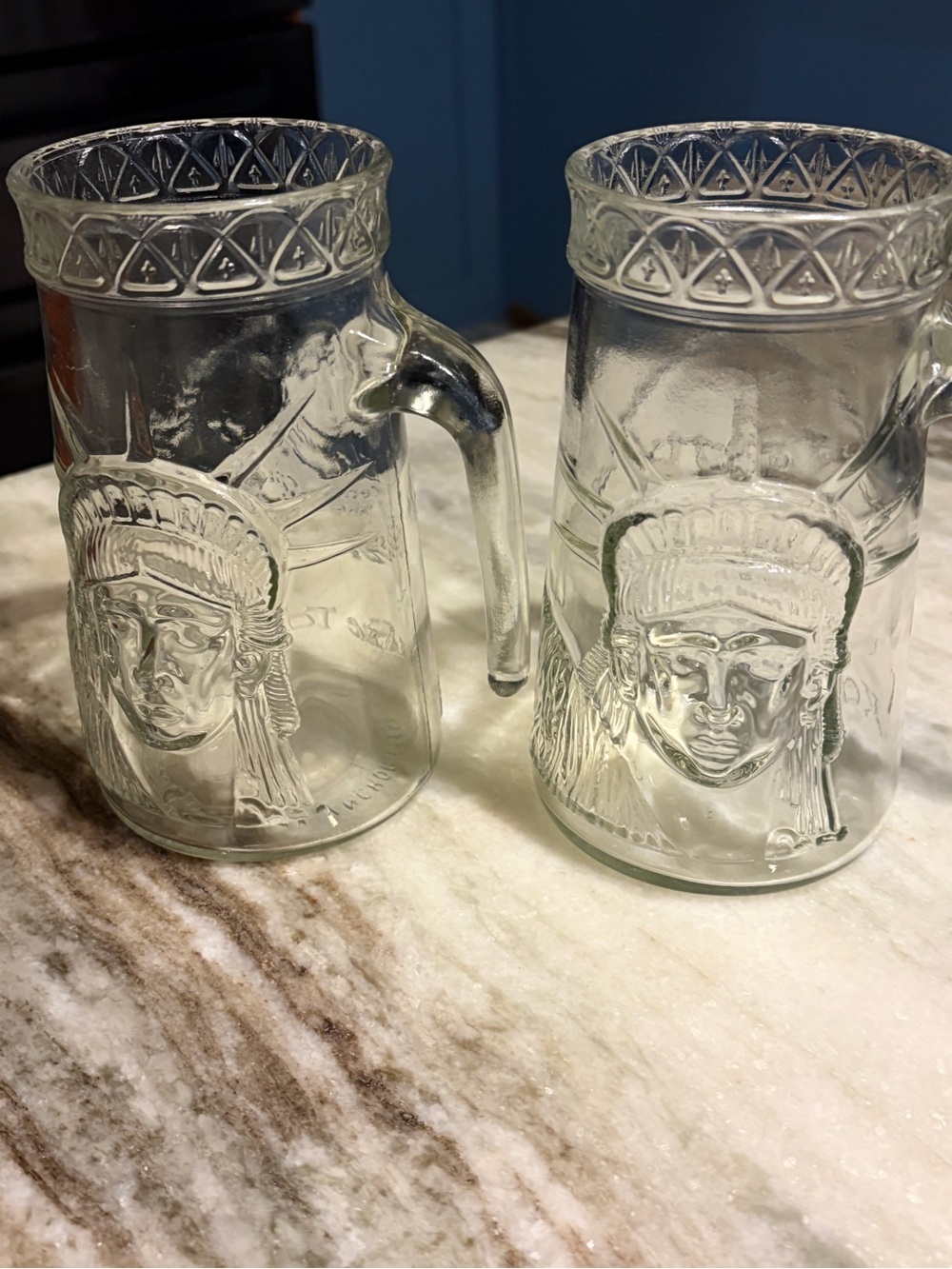 Clear Glass Embossed Liberty Mugs - Set of 2